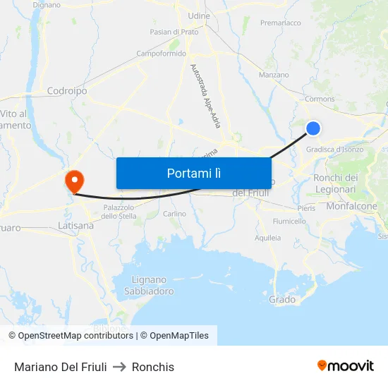 Mariano Del Friuli to Ronchis map