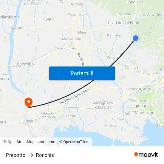 Prepotto to Ronchis map