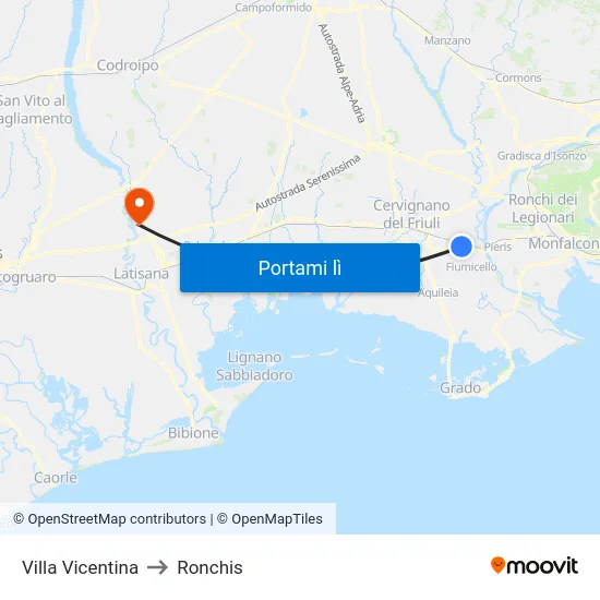Villa Vicentina to Ronchis map