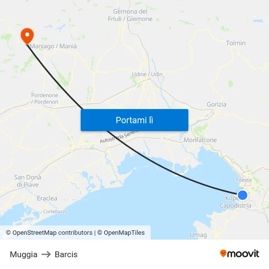 Muggia to Barcis map