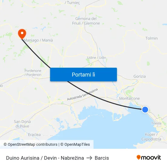 Duino Aurisina / Devin - Nabrežina to Barcis map