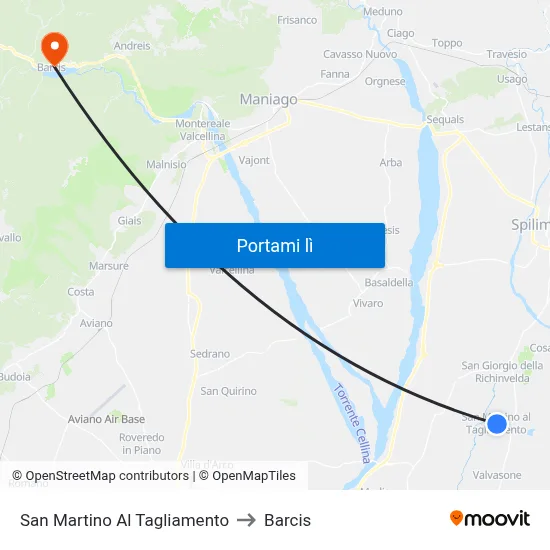 San Martino Al Tagliamento to Barcis map