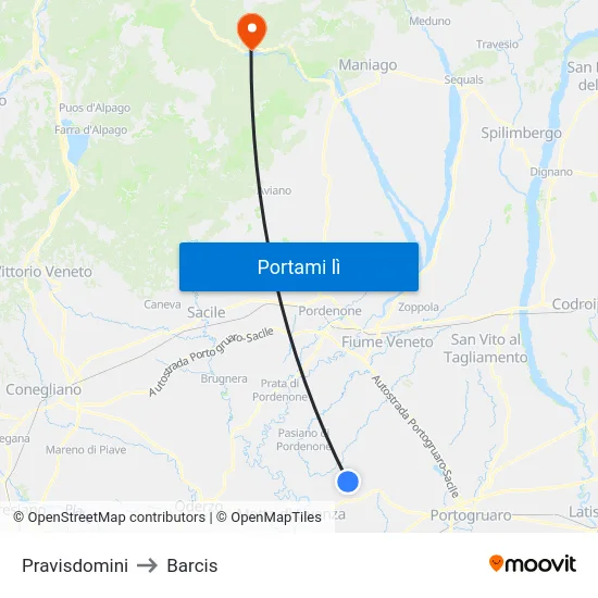 Pravisdomini to Barcis map