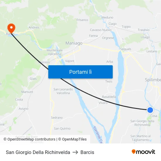 San Giorgio Della Richinvelda to Barcis map
