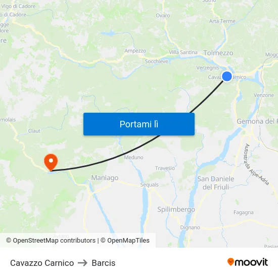 Cavazzo Carnico to Barcis map