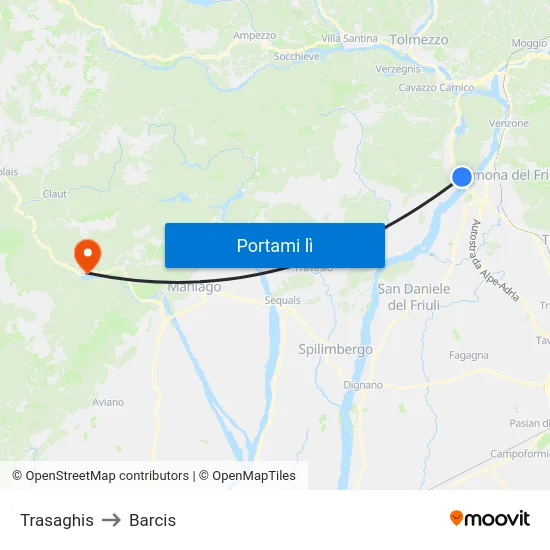 Trasaghis to Barcis map