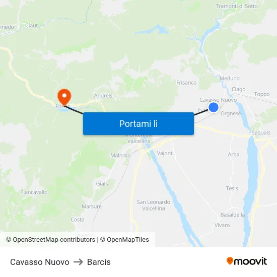 Cavasso Nuovo to Barcis map