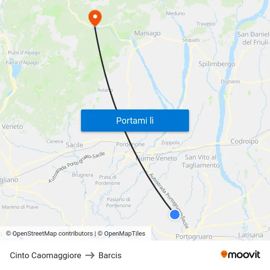 Cinto Caomaggiore to Barcis map