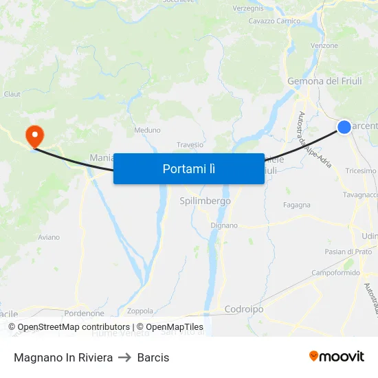 Magnano In Riviera to Barcis map