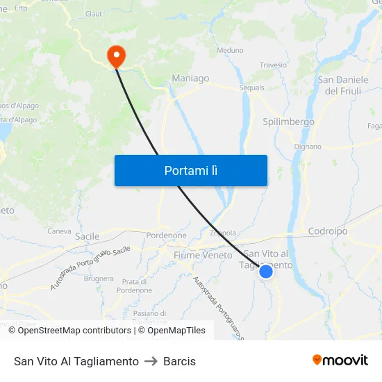 San Vito Al Tagliamento to Barcis map