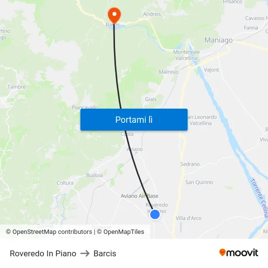Roveredo In Piano to Barcis map