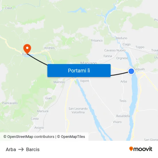 Arba to Barcis map