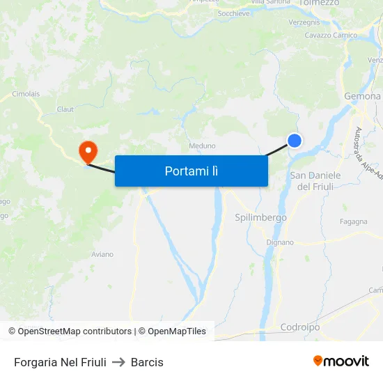 Forgaria Nel Friuli to Barcis map