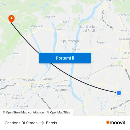 Castions Di Strada to Barcis map