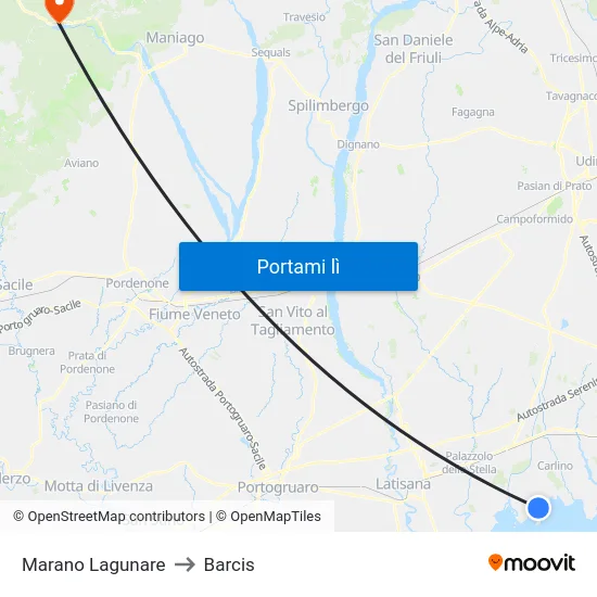 Marano Lagunare to Barcis map