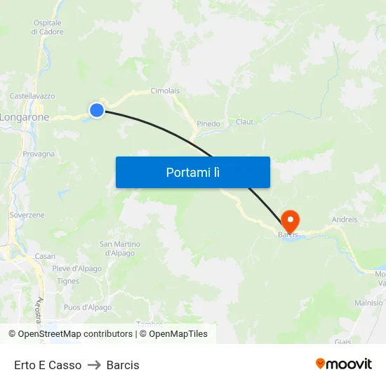 Erto E Casso to Barcis map