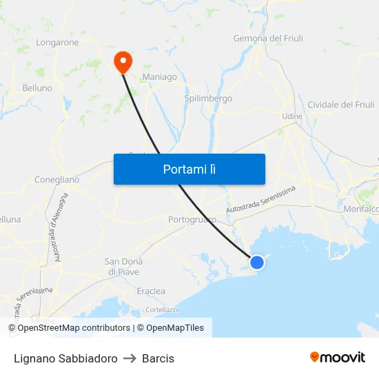 Lignano Sabbiadoro to Barcis map