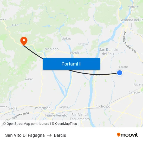 San Vito Di Fagagna to Barcis map