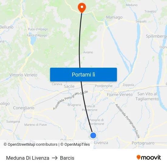 Meduna Di Livenza to Barcis map