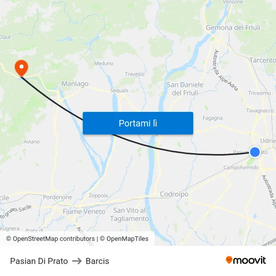 Pasian Di Prato to Barcis map