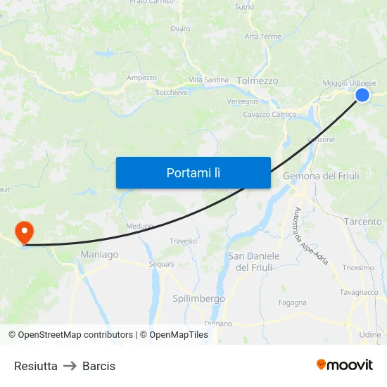 Resiutta to Barcis map