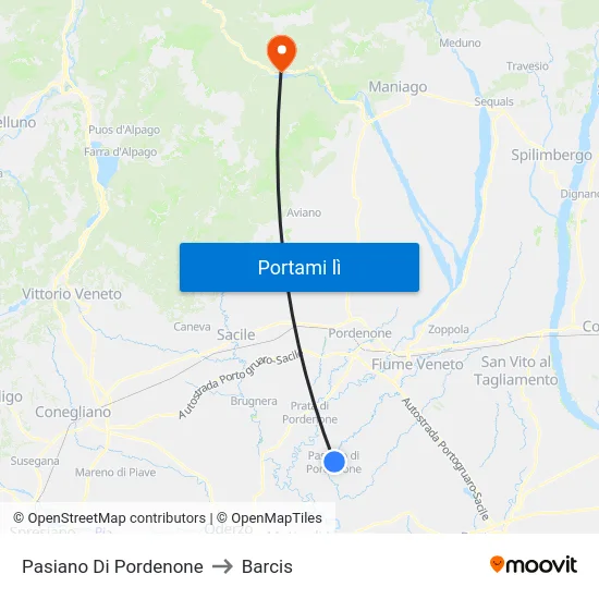 Pasiano Di Pordenone to Barcis map