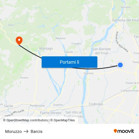 Moruzzo to Barcis map