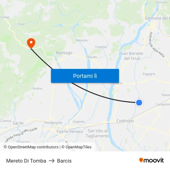Mereto Di Tomba to Barcis map