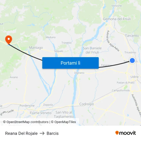 Reana Del Rojale to Barcis map