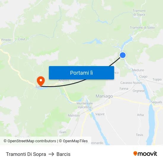 Tramonti Di Sopra to Barcis map