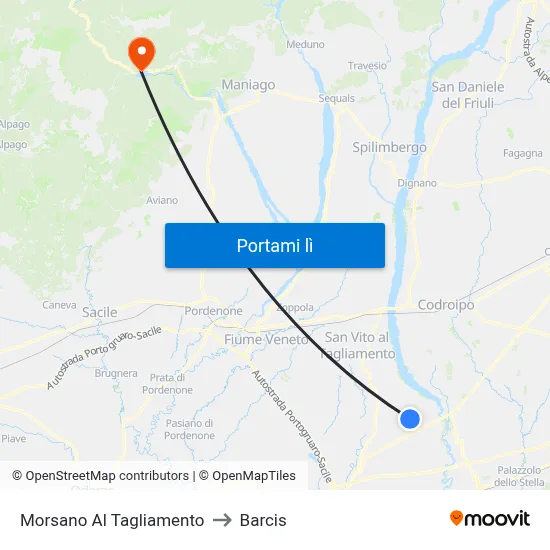 Morsano Al Tagliamento to Barcis map