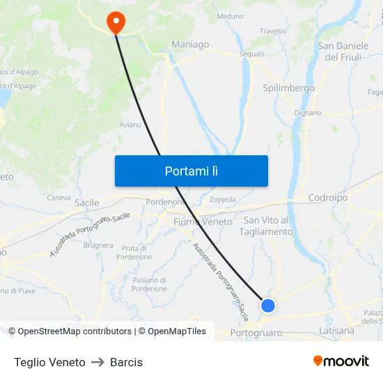 Teglio Veneto to Barcis map