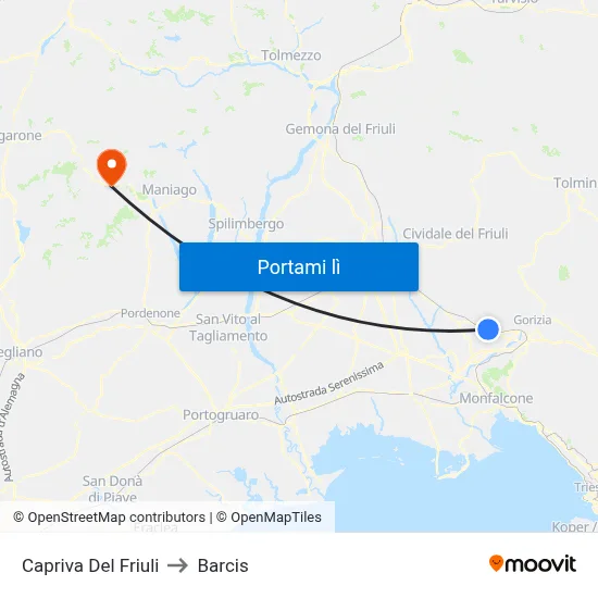 Capriva Del Friuli to Barcis map