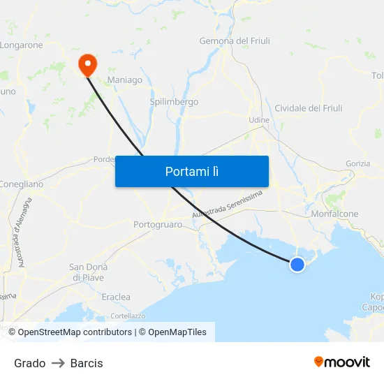 Grado to Barcis map