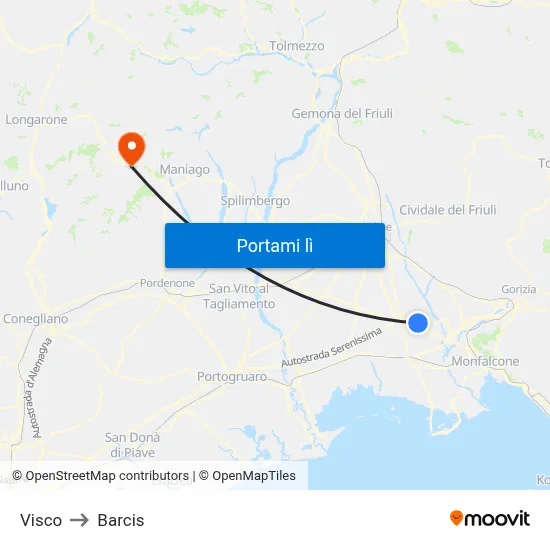 Visco to Barcis map