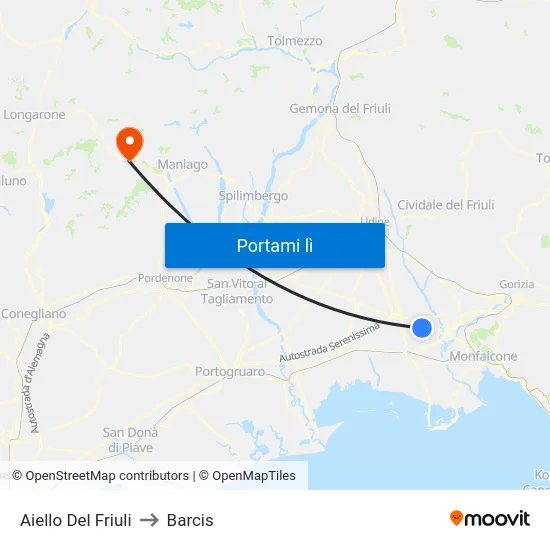 Aiello Del Friuli to Barcis map