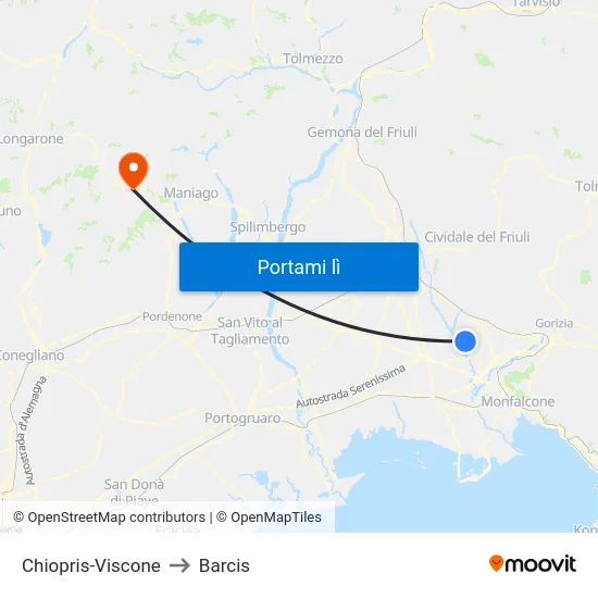 Chiopris-Viscone to Barcis map