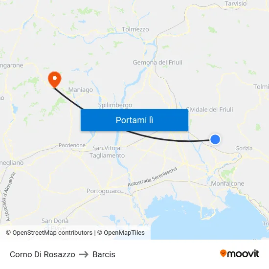 Corno Di Rosazzo to Barcis map
