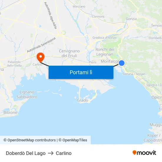 Doberdò Del Lago to Carlino map