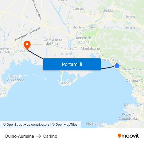 Duino-Aurisina to Carlino map