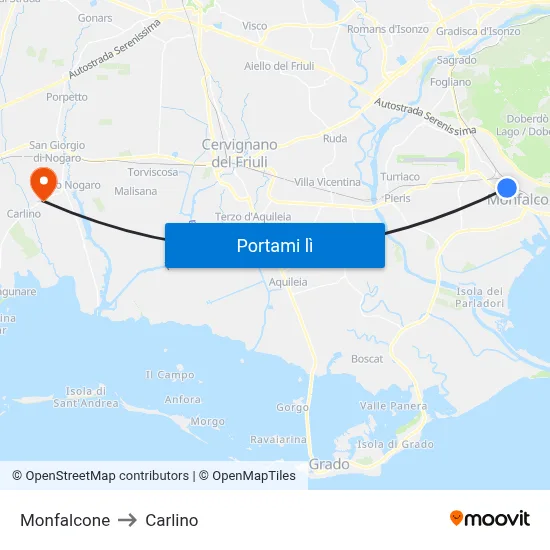 Monfalcone to Carlino map