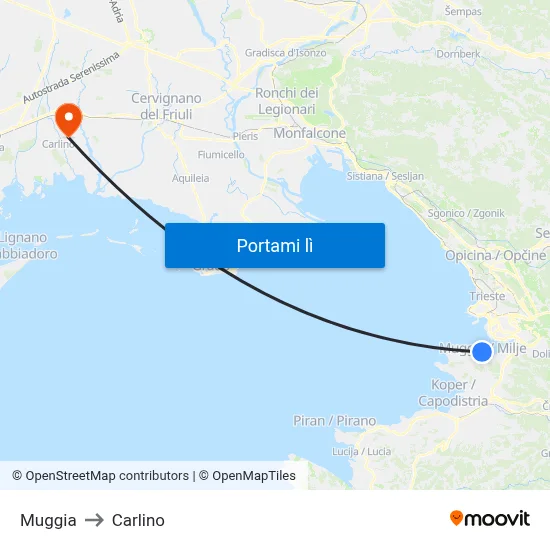 Muggia to Carlino map