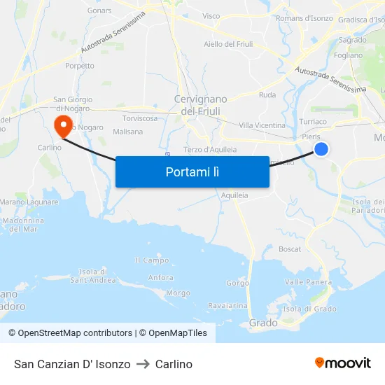 San Canzian D' Isonzo to Carlino map