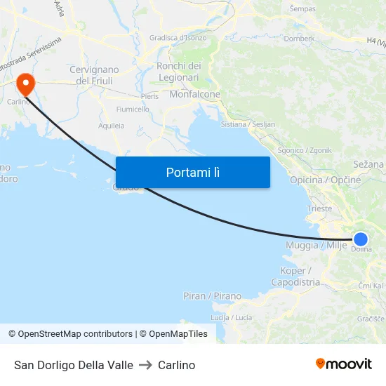 San Dorligo Della Valle to Carlino map