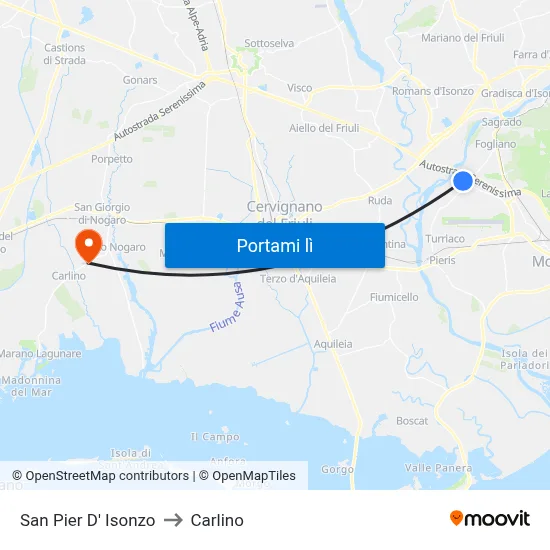 San Pier D' Isonzo to Carlino map