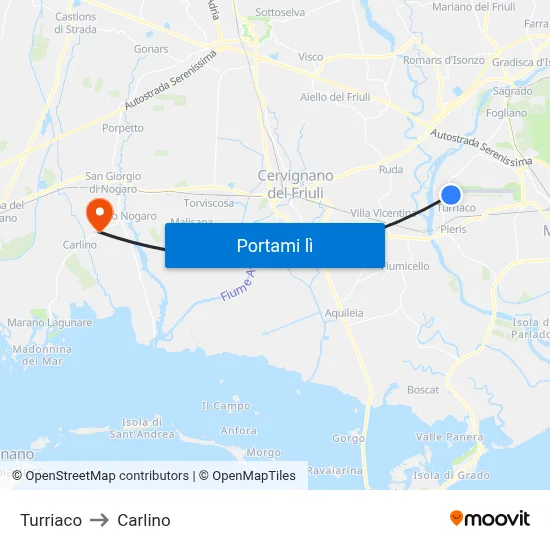 Turriaco to Carlino map