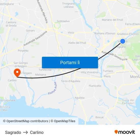 Sagrado to Carlino map