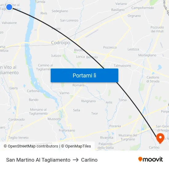San Martino Al Tagliamento to Carlino map