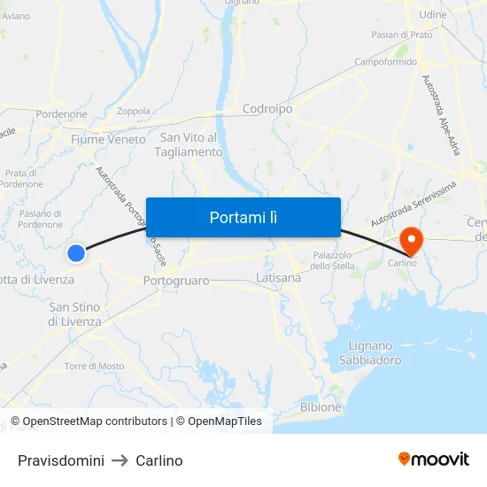 Pravisdomini to Carlino map