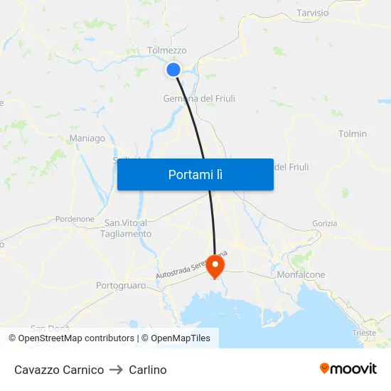 Cavazzo Carnico to Carlino map